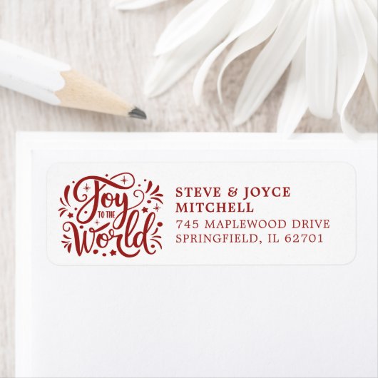 Joy To The World Christmas Feestdagen Red Script Etiket (Insitu)