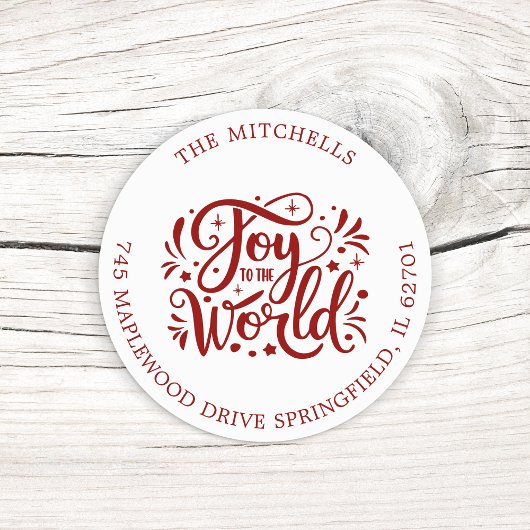 Joy to the World Christmas Feestdagen Rood Script Ronde Sticker