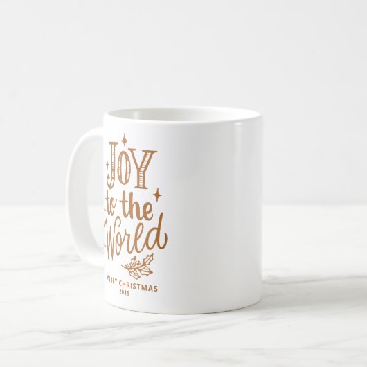 Joy to the World Christmas Lettering Burnt Orange Koffiemok (Voorkant links)