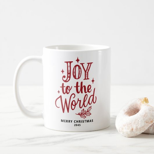 Joy to the World Christmas Lettering Red Koffiemok (Met donut)