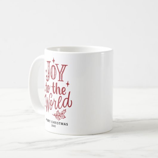 Joy to the World Christmas Lettering Red Koffiemok (Voorkant links)