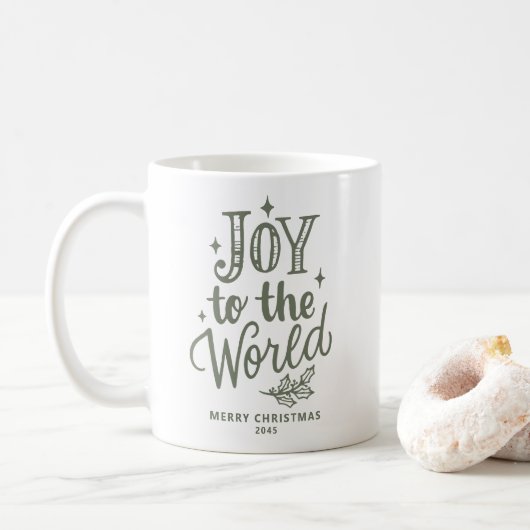 Joy to the World Christmas Lettering Taupe Green Koffiemok (Met donut)