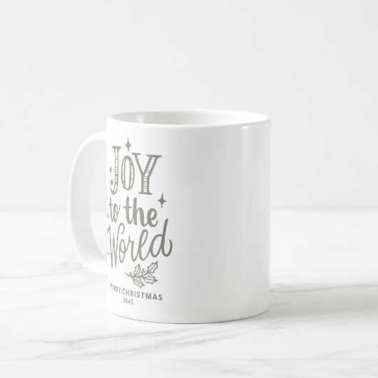Joy to the World Christmas Lettering Taupe Green Koffiemok (Voorkant links)