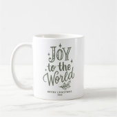 Joy to the World Christmas Lettering Taupe Green Koffiemok (Links)