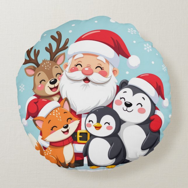 Joy to the World Christmas Round Pillow Rond Kussen (Achterkant)