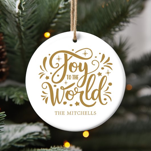 Joy to the World Elegant Gold Script Christelijk Keramisch Ornament