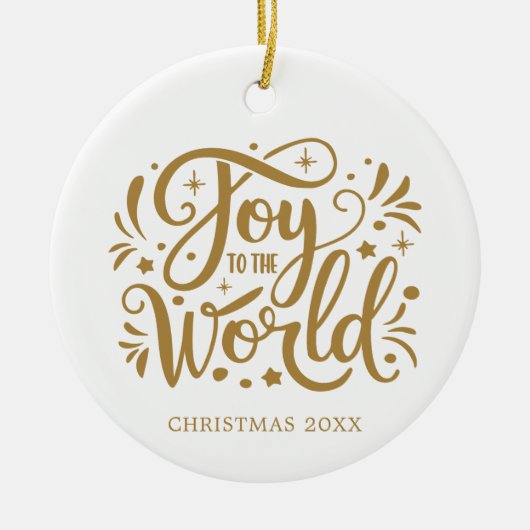 Joy to the World Elegant Gold Script Christelijk Keramisch Ornament (Voorkant)