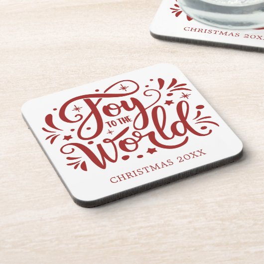 Joy to the World Elegant Red Script Christelijk Bier Onderzetter (Linkerzijde)