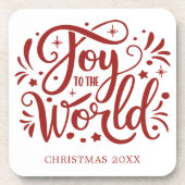 Joy to the World Elegant Red Script Christelijk Bier Onderzetter (Voorkant)