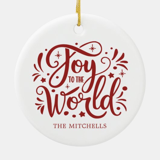 Joy to the World Elegant Red Script Christelijk Keramisch Ornament (Achterkant)