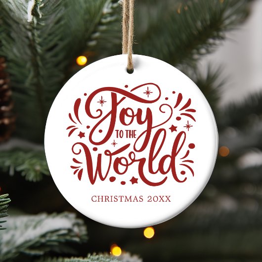 Joy to the World Elegant Red Script Christelijk Keramisch Ornament