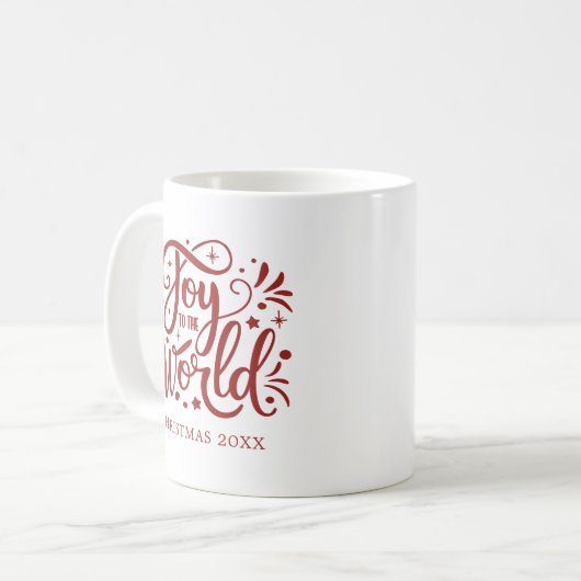 Joy to the World Elegant Red Script Christelijk Koffiemok (Voorkant links)