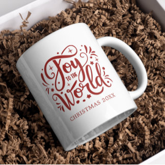 Joy to the World Elegant Red Script Christelijk Koffiemok