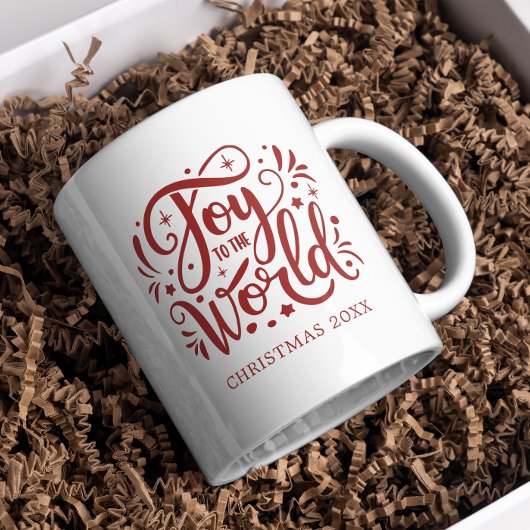 Joy to the World Elegant Red Script Christelijk Koffiemok