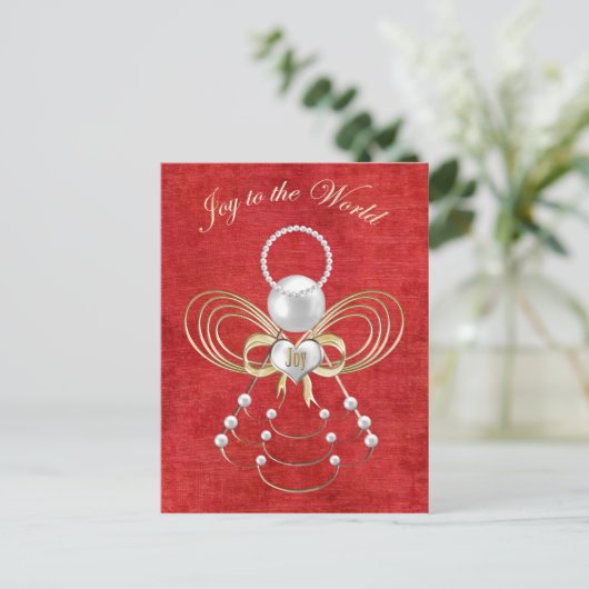 Joy to the World - Engel van vreugde - Rood Feestdagenkaart (Staand voorkant)