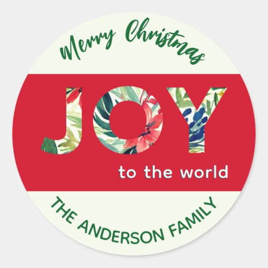 Joy to the World Feestelijke Rood Groen Vrolijk Ke Ronde Sticker (Voorkant)