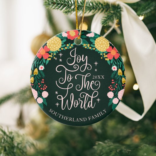 Joy To The World Floral Garden Elegant Photo Frame Keramisch Ornament