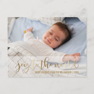 JOY TO THE WORLD GOLD SCRIPT   VAKANTIEFOTO FEESTDAGENKAART