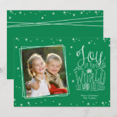 Joy to the World Handgeschreven Groene Kerstfoto Feestdagenkaart (Voorkant / Achterkant)