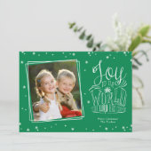 Joy to the World Handgeschreven Groene Kerstfoto Feestdagenkaart (Staand voorkant)