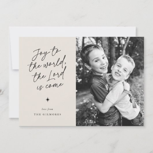 Joy to the World Handwriting Religieuze Kerst Feestdagenkaart (Voorkant)