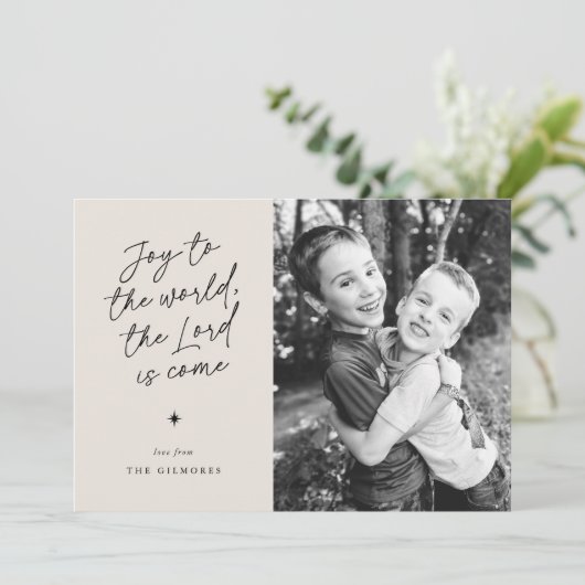 Joy to the World Handwriting Religieuze Kerst Feestdagenkaart (Staand voorkant)