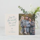 Joy to the World Handwriting Religieuze Kerst Feestdagenkaart (Staand voorkant)