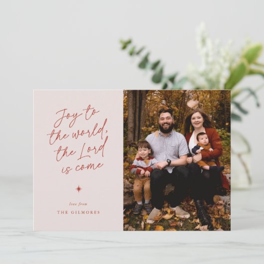 Joy to the World Handwriting Religieuze Kerst Feestdagenkaart (Staand voorkant)