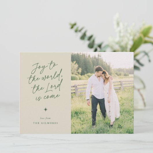 Joy to the World Handwriting Religieuze Kerst Feestdagenkaart (Staand voorkant)