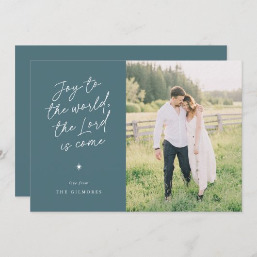 Joy to the World Handwriting Religious Christmas Feestdagenkaart (Voorkant / Achterkant)