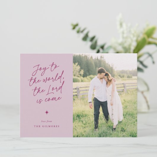 Joy to the World Handwriting Religious Christmas Feestdagenkaart (Staand voorkant)