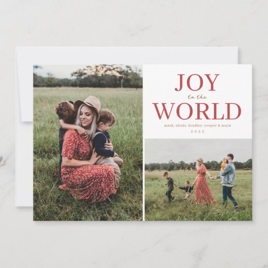 Joy to the World Holiday Photo Collage Feestdagenkaart (Voorkant)