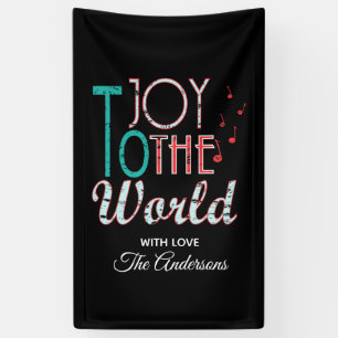 Joy to the World Kerst Typografie Muzieknoten Spandoek