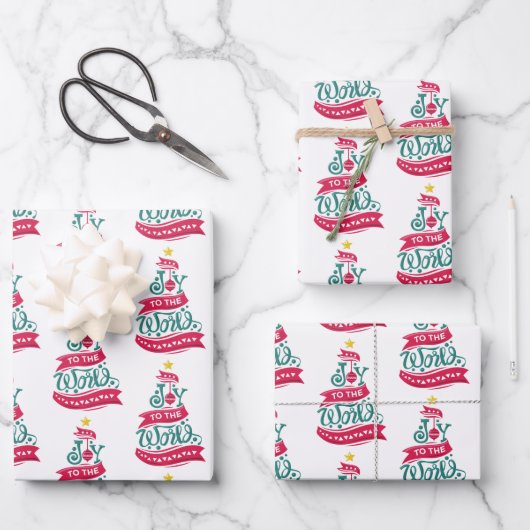 Joy to the World Kerstcitote Typografie Inpakpapier Vel (Voorkant)