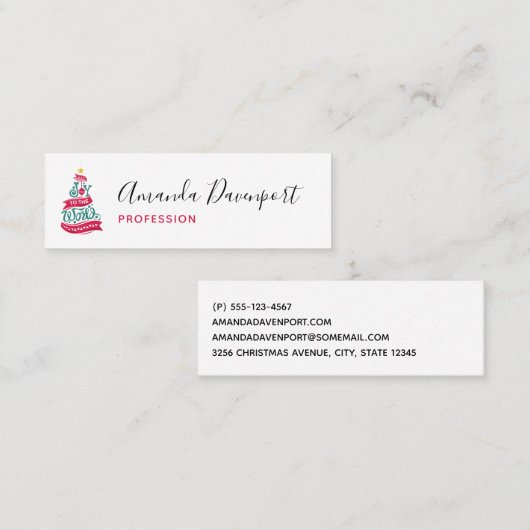 Joy to the World Kerstcitote Typografie Mini Visitekaartje (Voorkant / Achterkant)