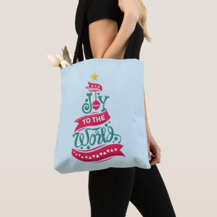 Joy to the World Kerstcitote Typografie Tote Bag