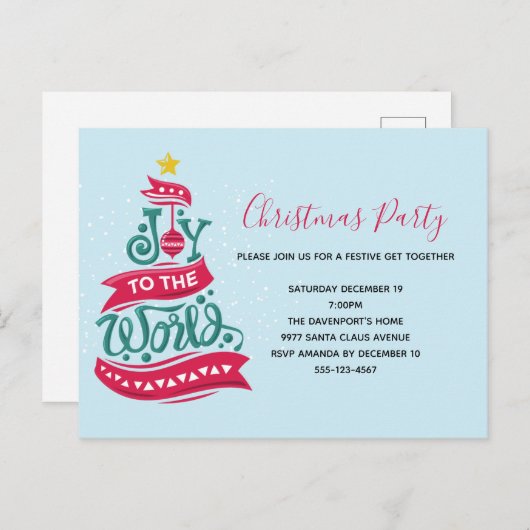 Joy to the World Kerstcitote Typografie Uitnodiging Briefkaart (Voorkant / Achterkant)