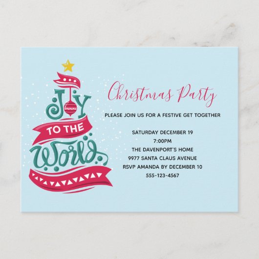 Joy to the World Kerstcitote Typografie Uitnodiging Briefkaart (Voorkant)