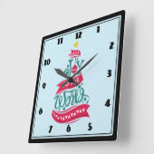 Joy to the World Kerstcitote Typografie Vierkante Klok (Hoek)