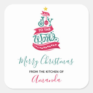 Joy to the World Kerstcitote Typografie Vierkante Sticker