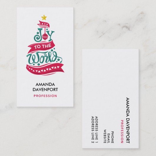 Joy to the World Kerstcitote Typografie Visitekaartje (Voorkant / Achterkant)