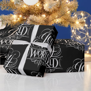 Joy To The World - Kerstkalligrafie Zwart Cadeaupapier