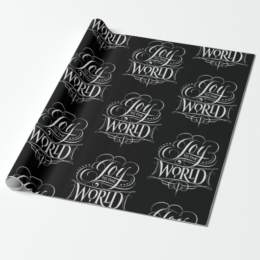 Joy To The World - Kerstkalligrafie Zwart Cadeaupapier (Uitgerold)