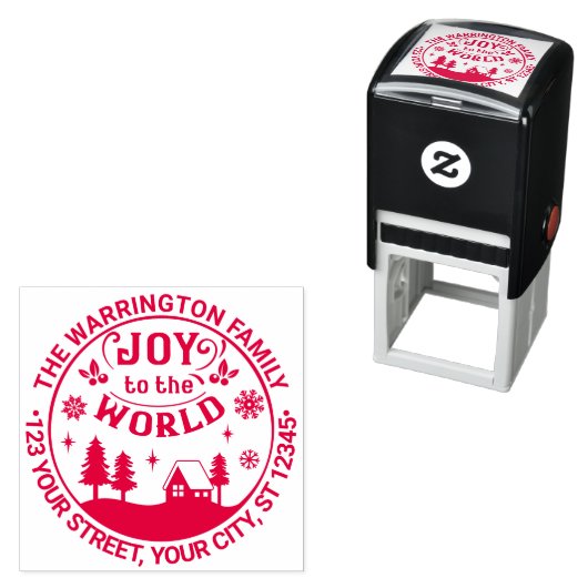 Joy to the World Kerstlandschap Naam Adres Zelfinktende Stempel (In situ)