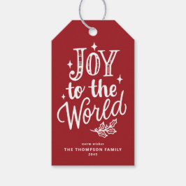 Joy to the World Lettering Red Christmas Cadeaulabel