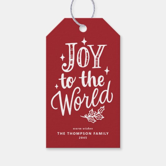 Joy to the World Lettering Red Christmas Cadeaulabel (Voorkant)