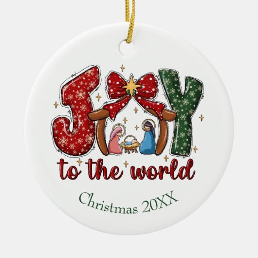 Joy to the World Manger Scene Christelijk Kerst Keramisch Ornament (Voorkant)