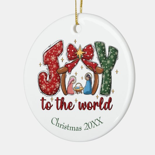 Joy to the World Manger Scene Christelijk Kerst Keramisch Ornament (Links)