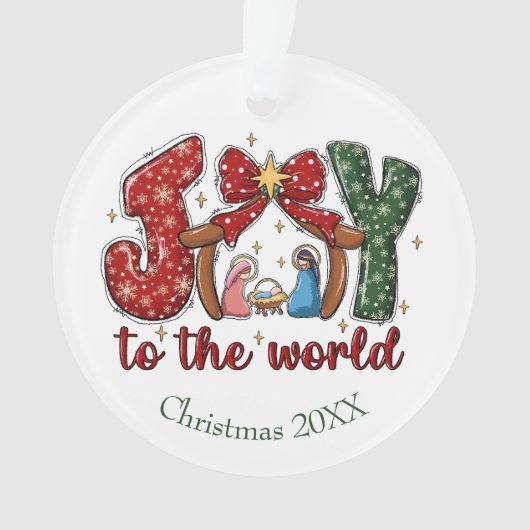 Joy to the World Manger Scene Christelijk Kerst Ornament (voorkant)