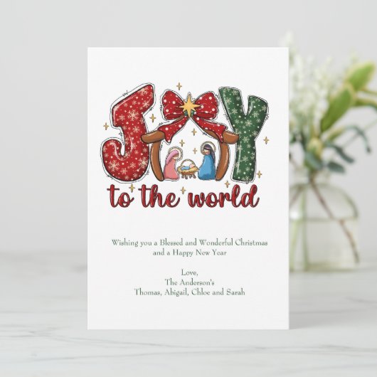 Joy to the World Manger Scene Christelijk Religieu Feestdagenkaart (Staand voorkant)